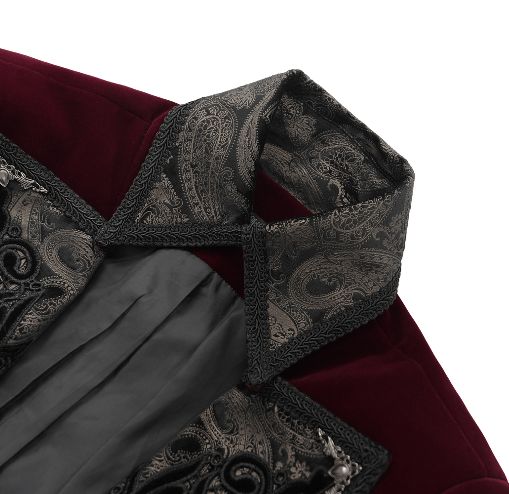 Gothic Burgundy Tailcoat with Embossed Accents and Gems