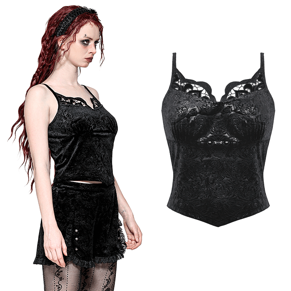 Gothic Cami with Lace Trim and Embossed Pattern