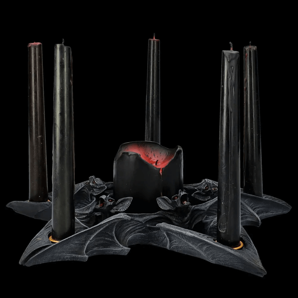 Gothic Candle Holder with Bats for Halloween Decor