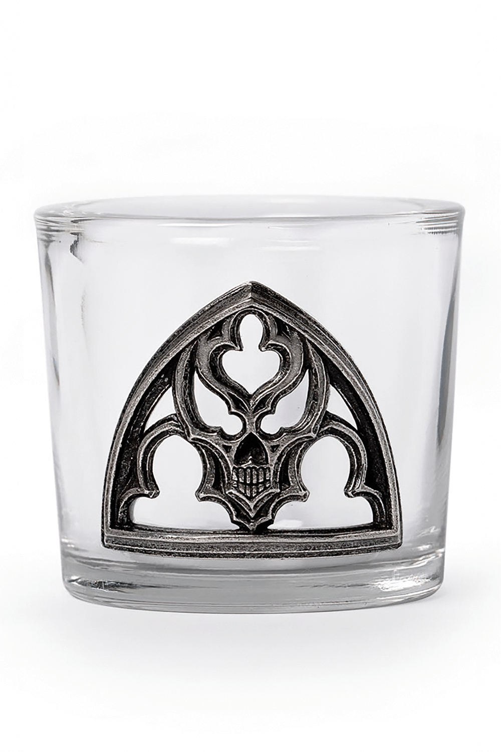 Gothic Glass Holder with Pewter Skull for Home Decor