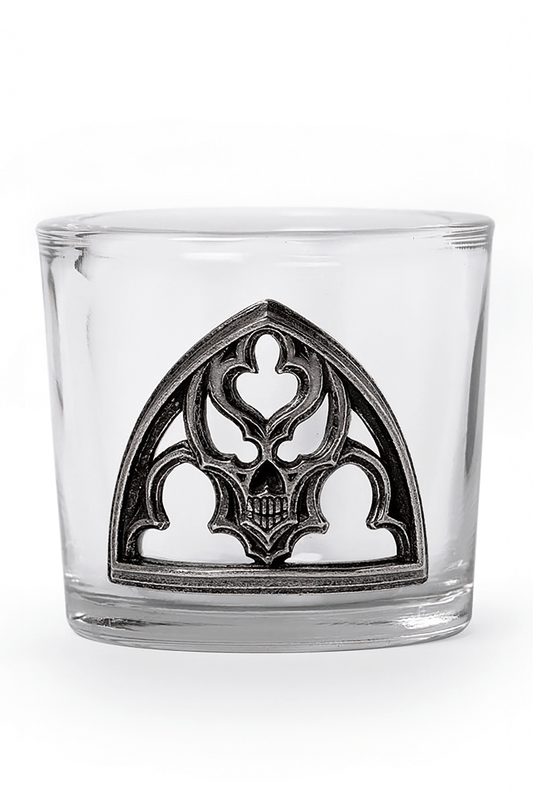 Gothic Glass Holder with Pewter Skull for Home Decor