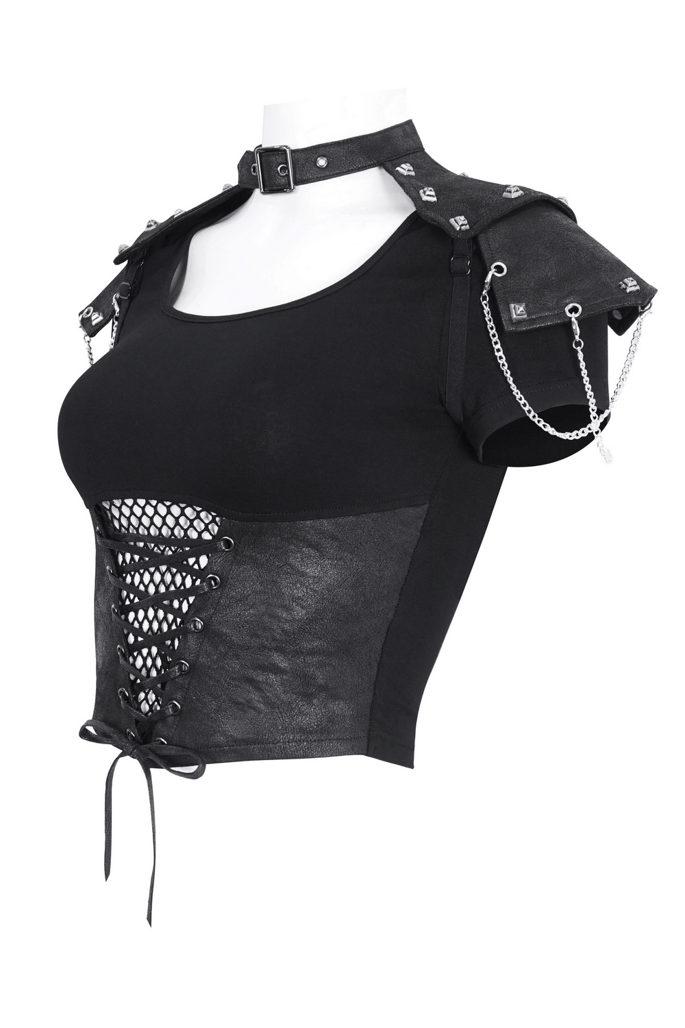Gothic Chain Detail Crop Top with Shoulders Accessory