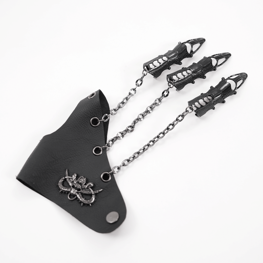 Gothic Chain-Link Finger Claws and Leather Wrist Cuff