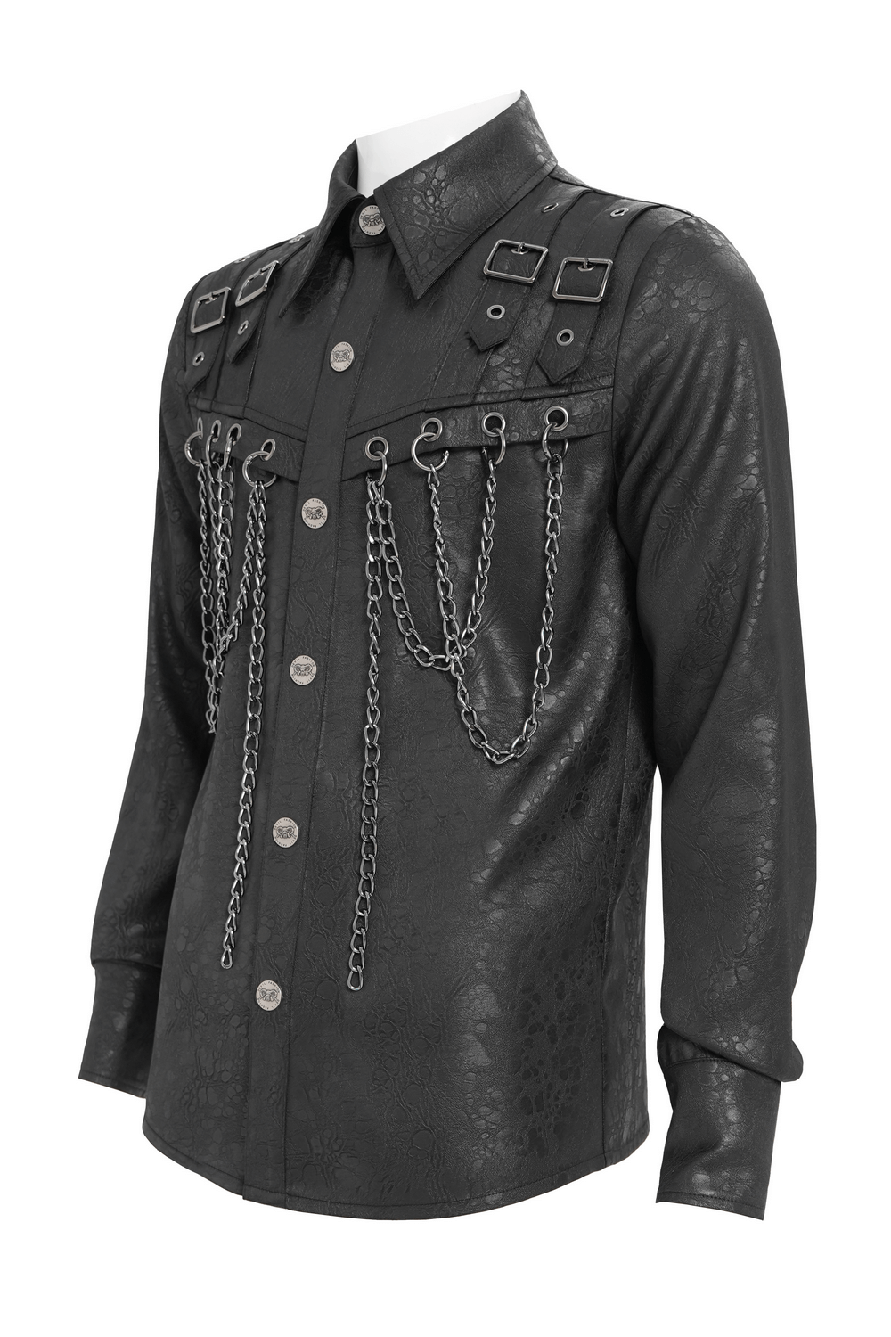 Gothic Chain Shirt with Metal Buckles and Textured Design