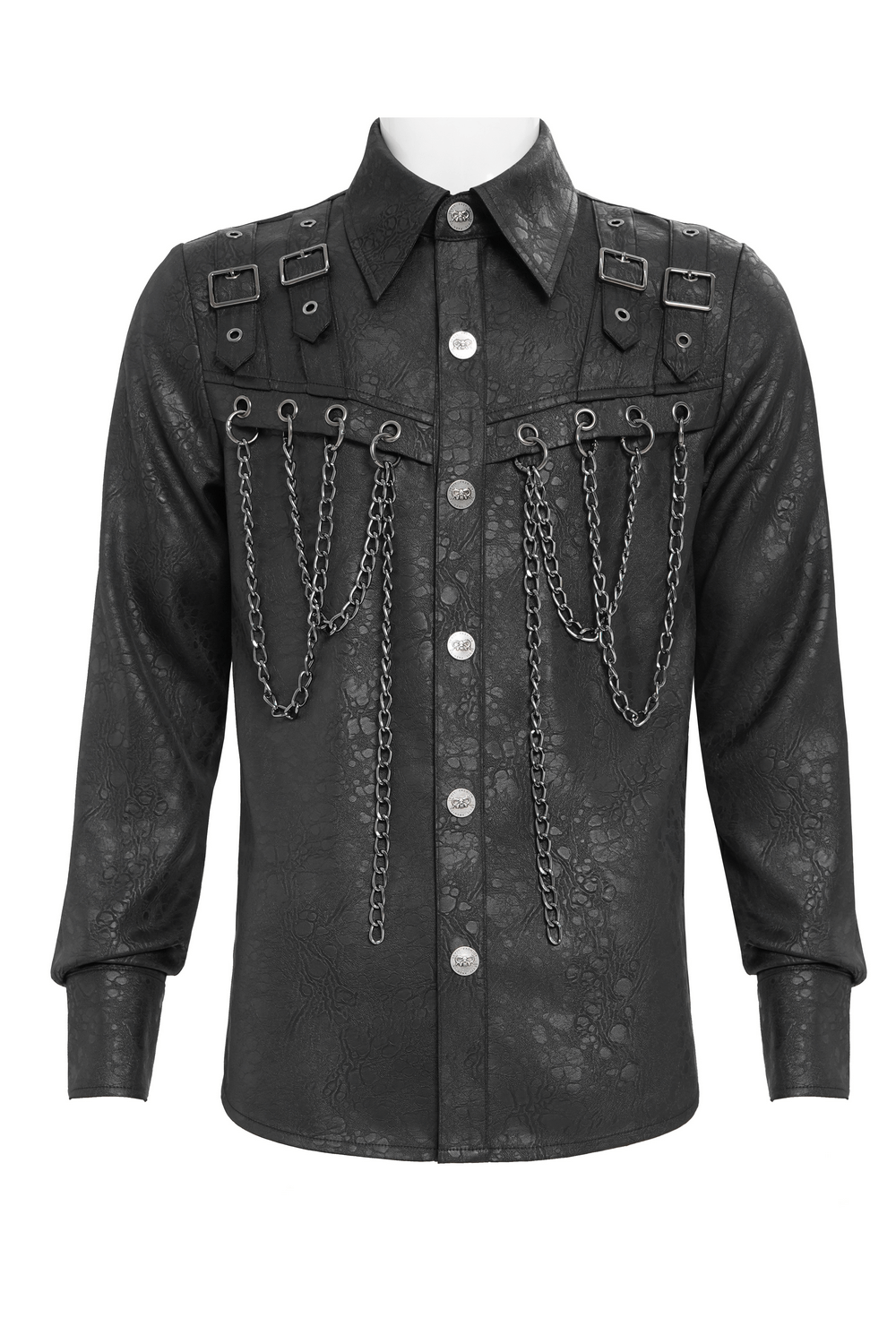 Gothic Chain Shirt with Metal Buckles and Textured Design