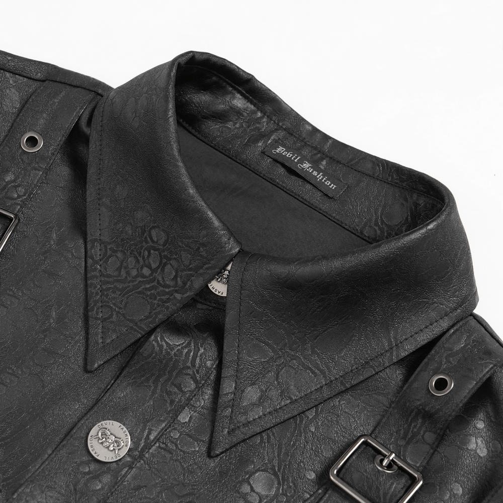 Gothic Chain Shirt with Metal Buckles and Textured Design