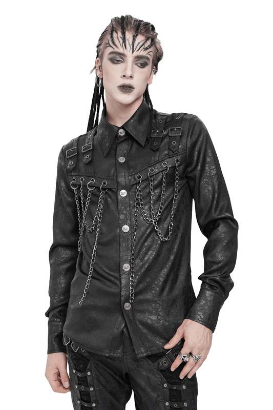 Gothic Chain Shirt with Metal Buckles and Textured Design
