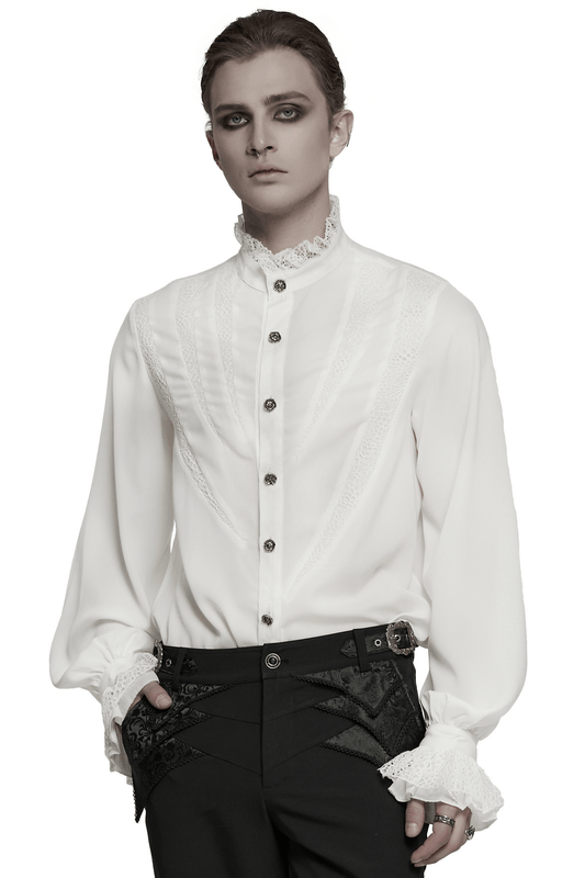 Gothic Chiffon Shirt with Lace and Sharp Teeth Design