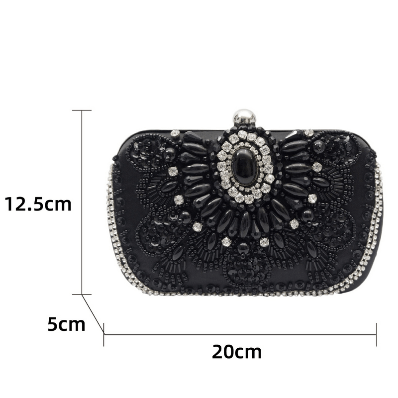 Gothic Cluch Bag With Rhinestones / Elegant Female Black Bag With Chain