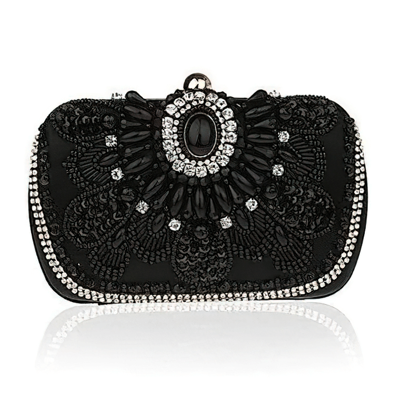 Gothic Cluch Bag With Rhinestones / Elegant Female Black Bag With Chain