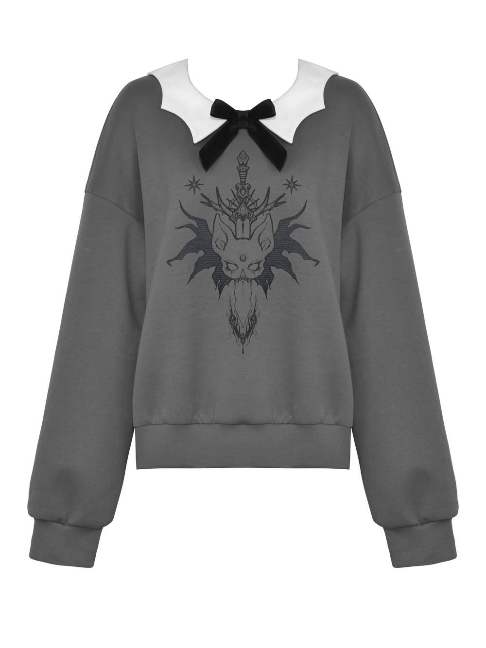 Gothic Collar Bow Sweatshirt with Unique Cat Design
