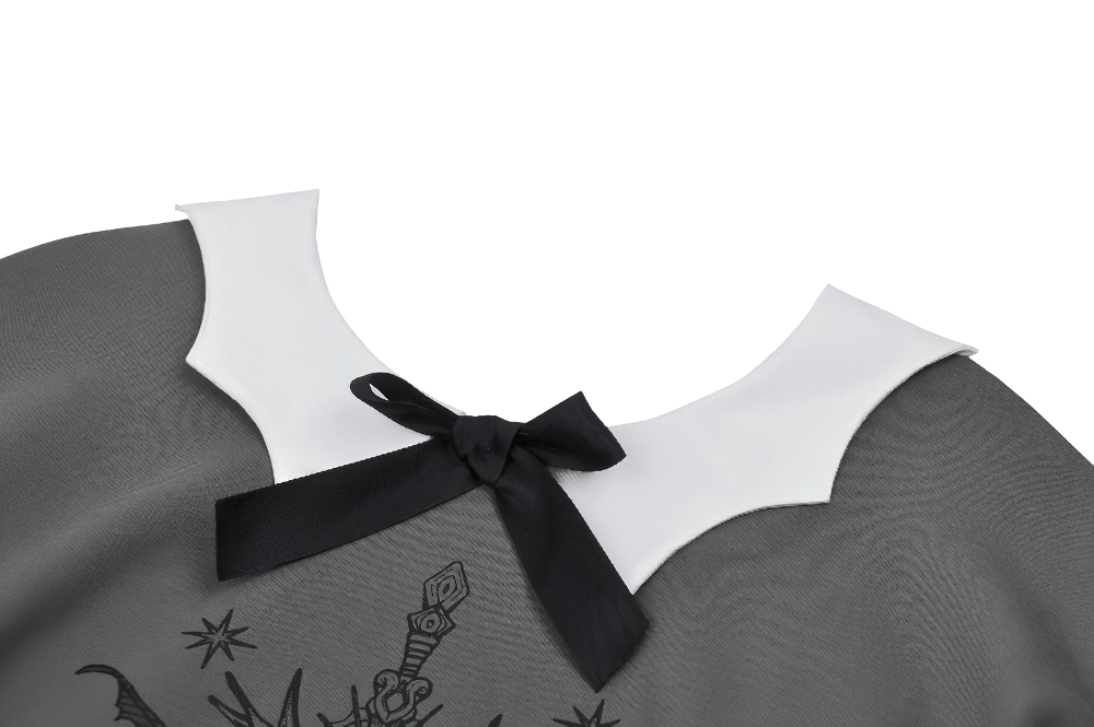 Gothic Collar Bow Sweatshirt with Unique Cat Design