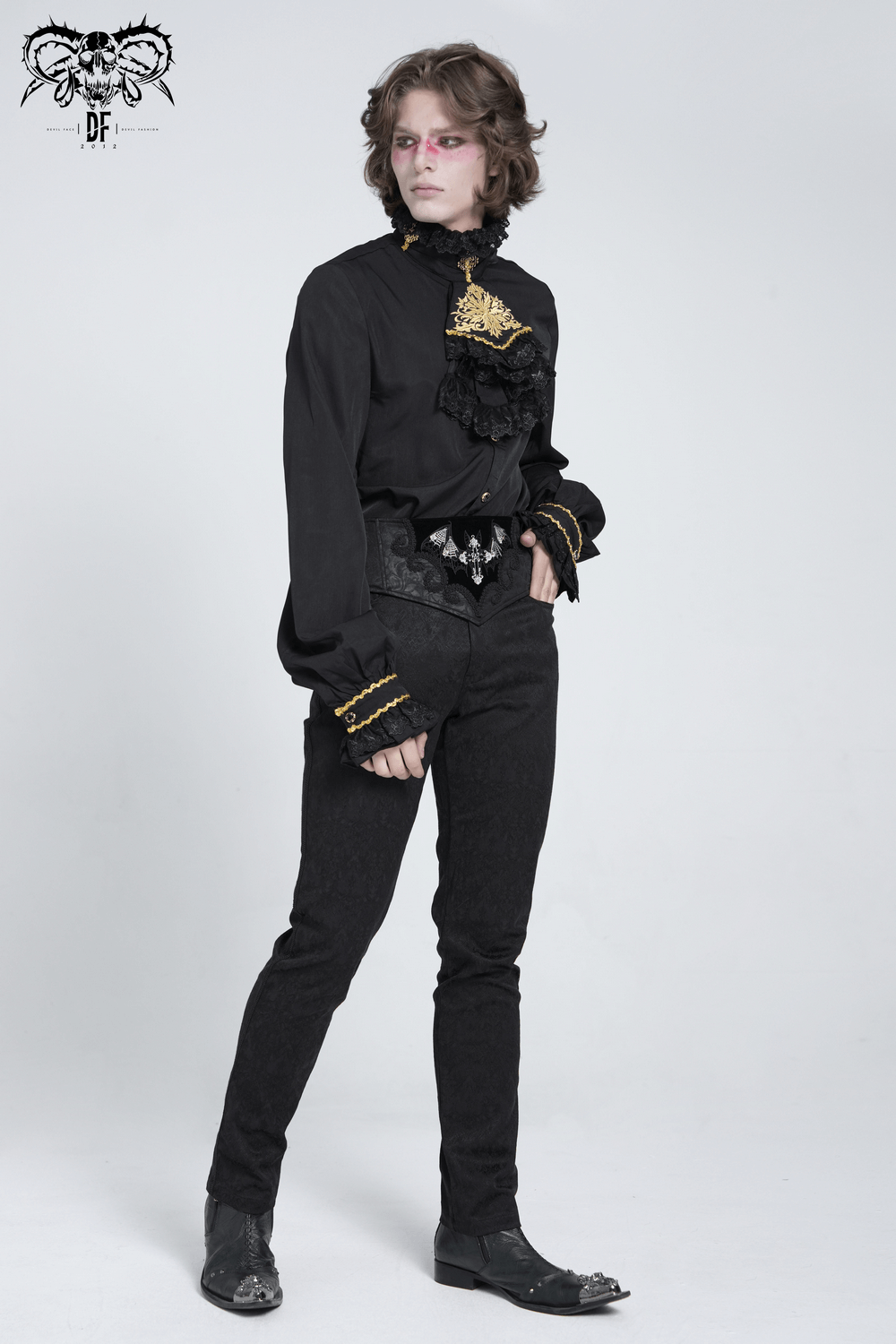 Gothic Corset Belt with Bat Wings and Cross Embroidery