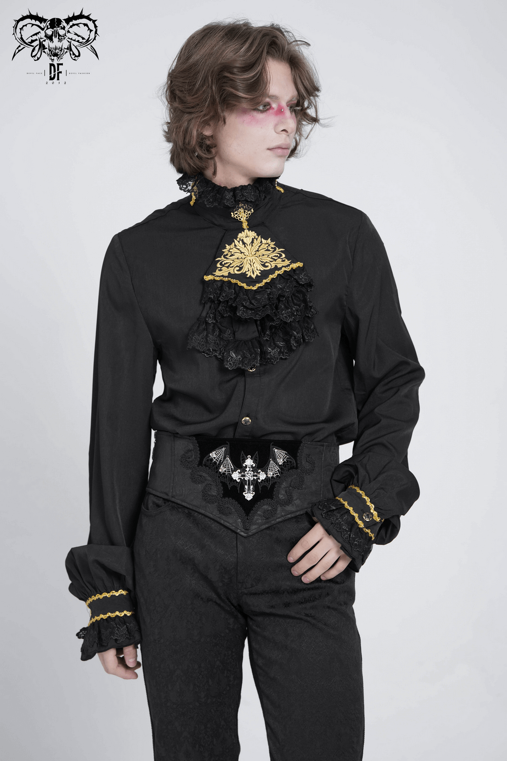 Gothic Corset Belt with Bat Wings and Cross Embroidery