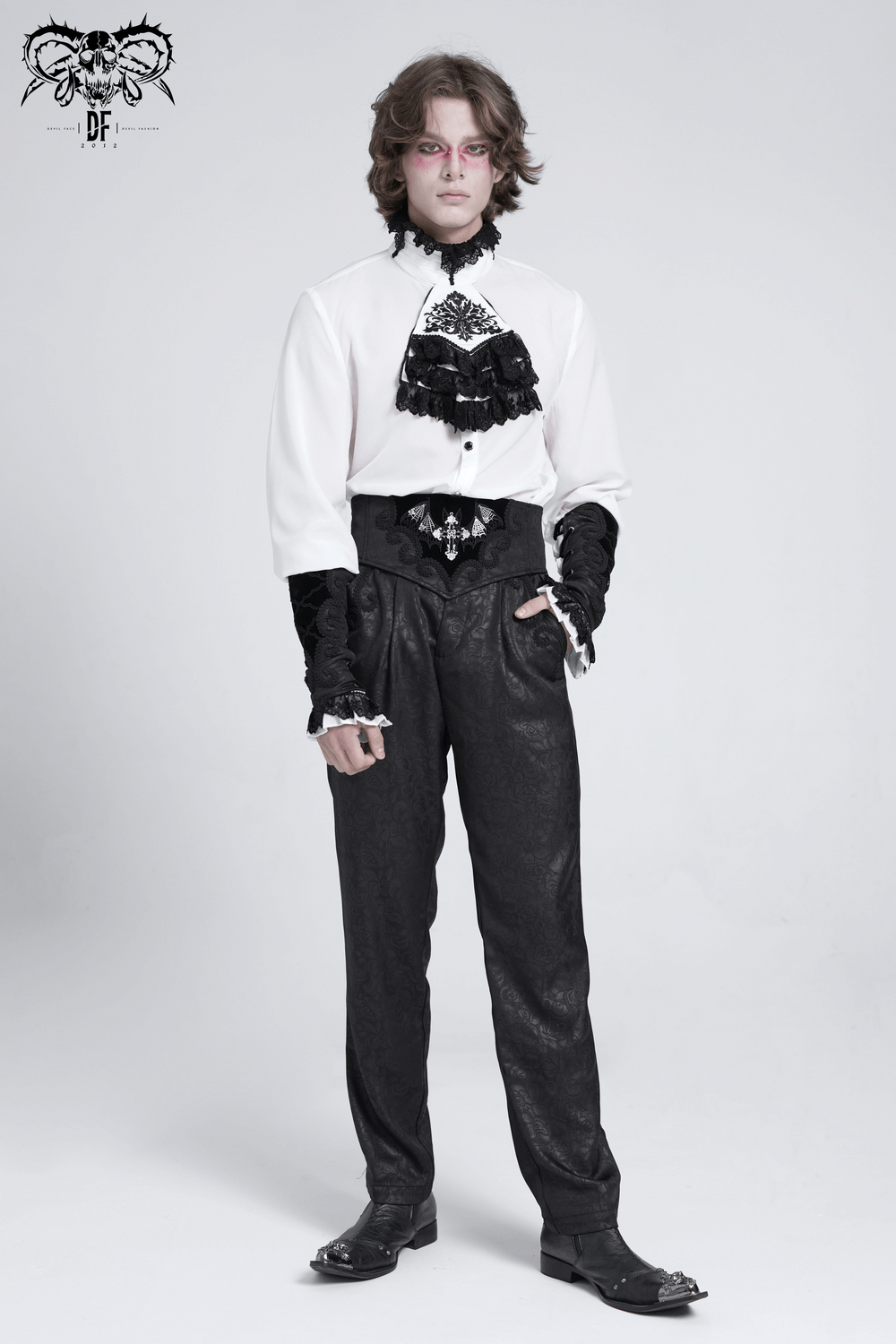 Gothic Corset Belt with Bat Wings and Cross Embroidery