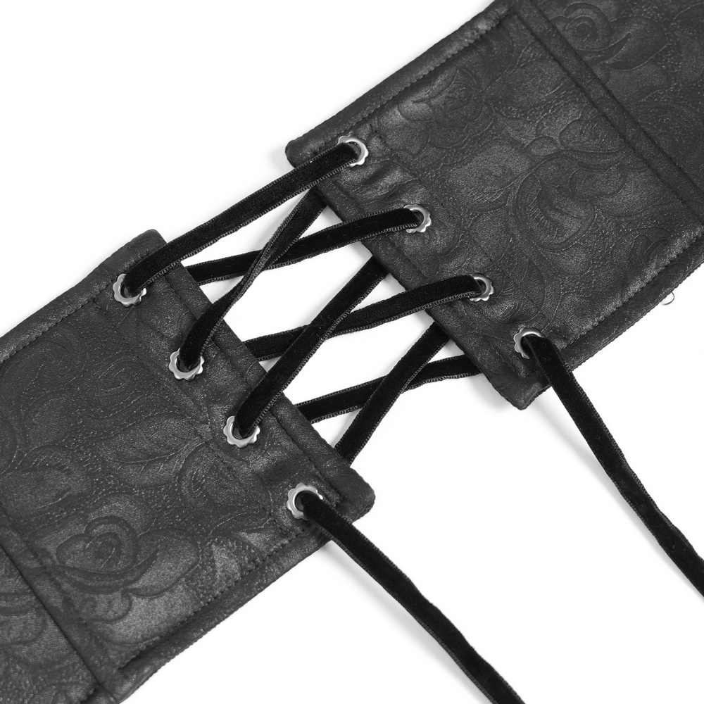 Gothic Corset Belt with Bat Wings and Cross Embroidery