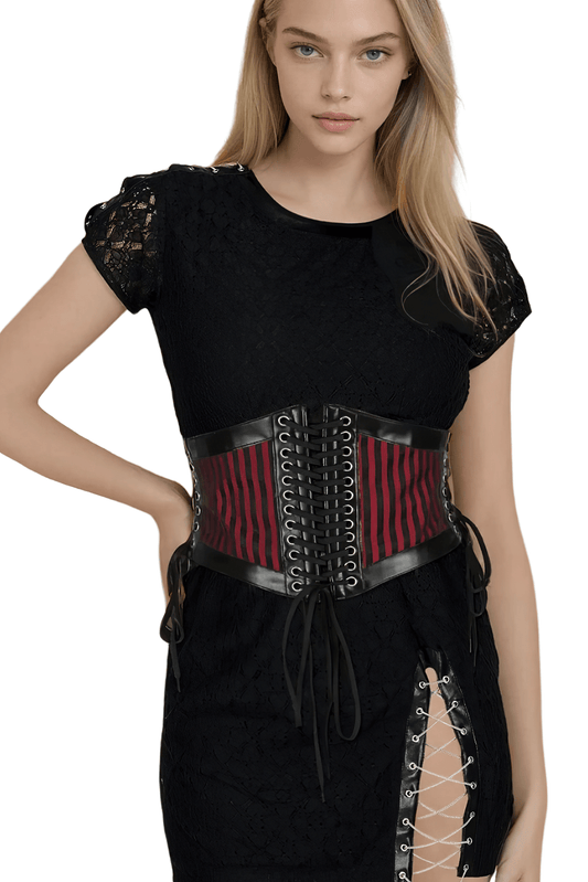 Gothic Corset-Inspired Waist Belt with Lace-Up Detailing