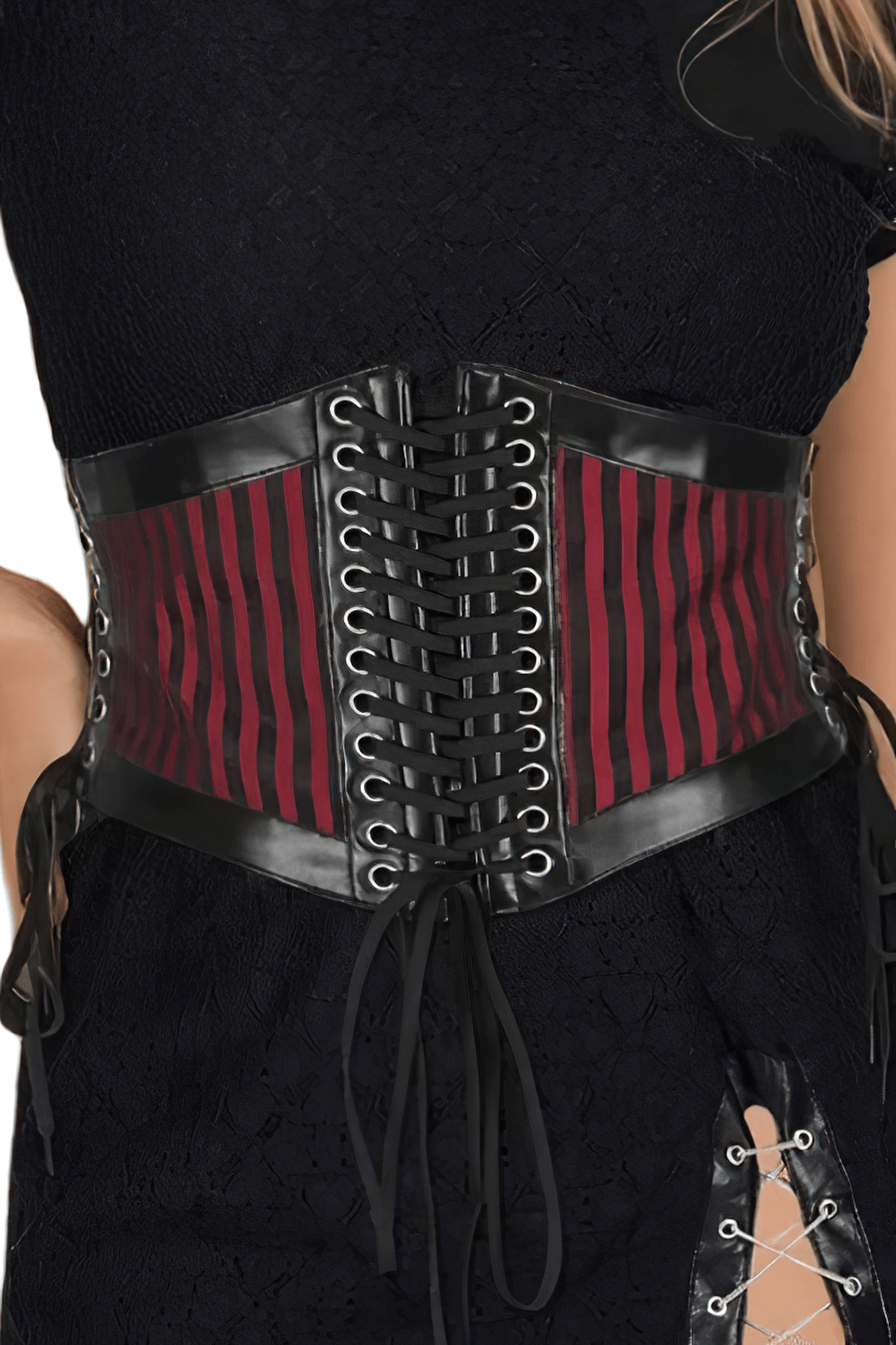 Gothic Corset-Inspired Waist Belt with Lace-Up Detailing