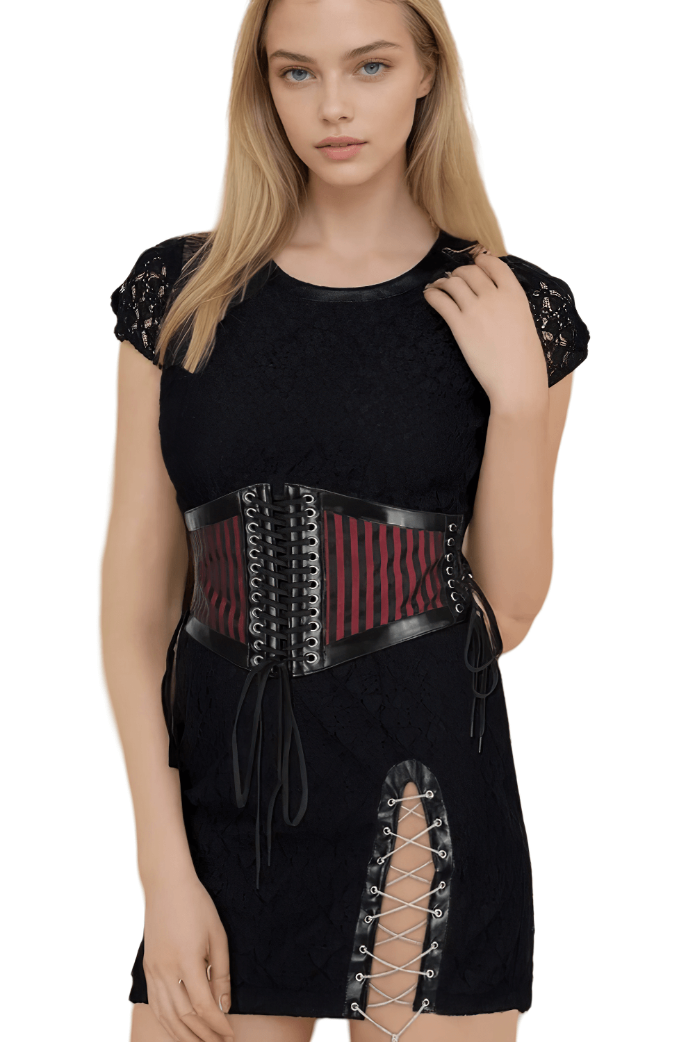Gothic Corset-Inspired Waist Belt with Lace-Up Detailing