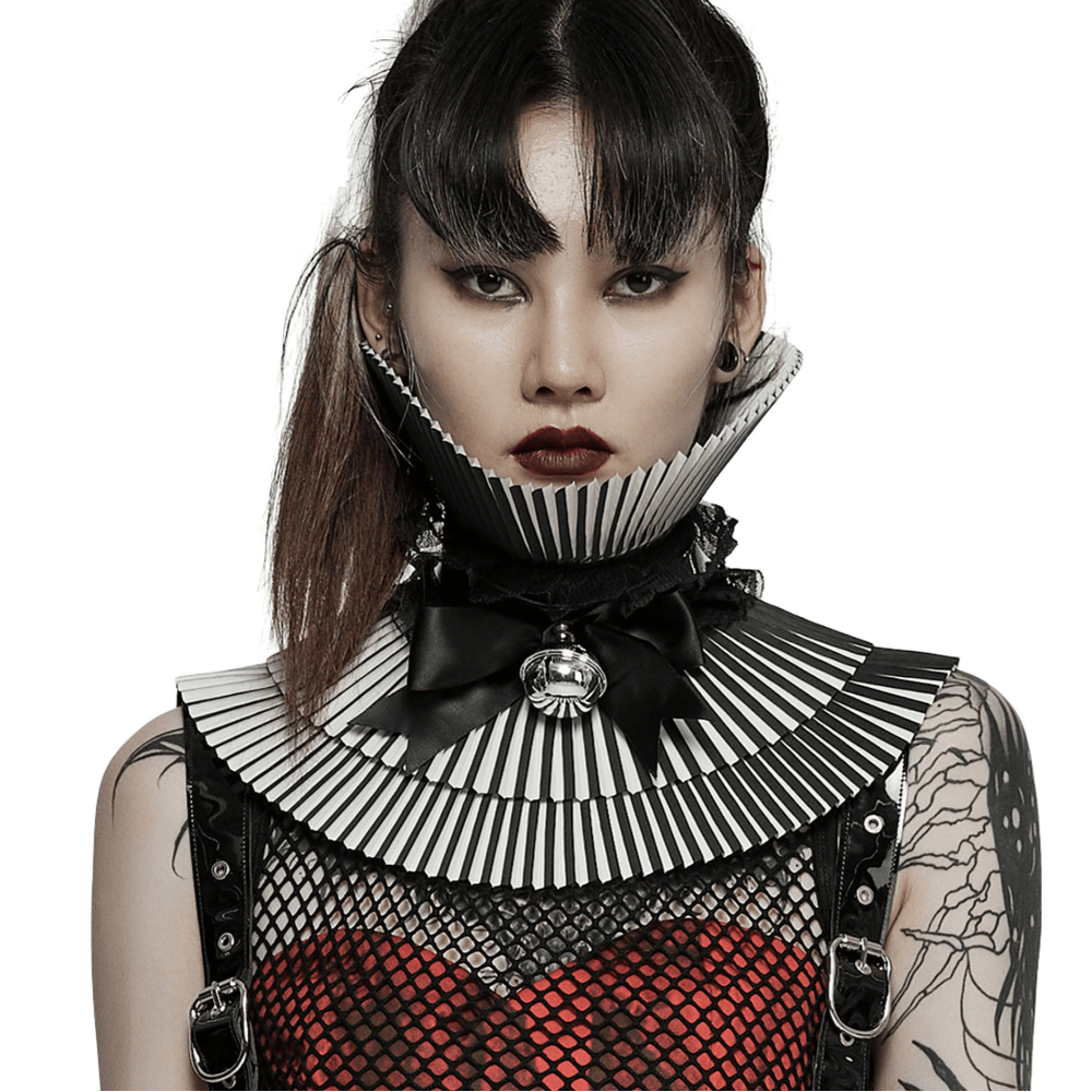 Gothic Crimped Detachable Bow Collar for Women