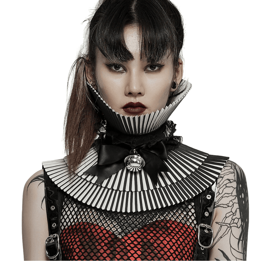 Gothic Crimped Detachable Bow Collar for Women