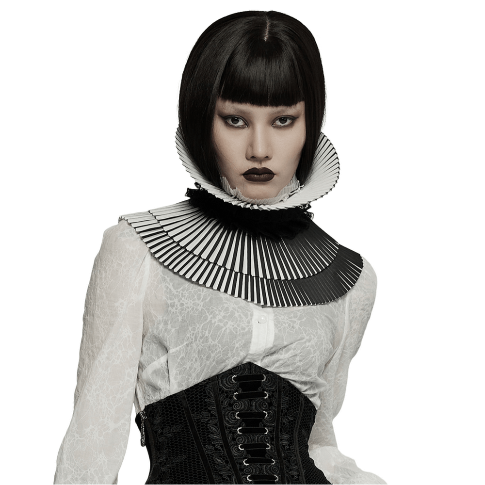 Gothic Crimped Detachable Bow Collar for Women