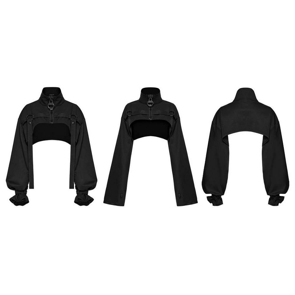 Gothic Cropped Jacket with Metal Loop and Ribbon Details