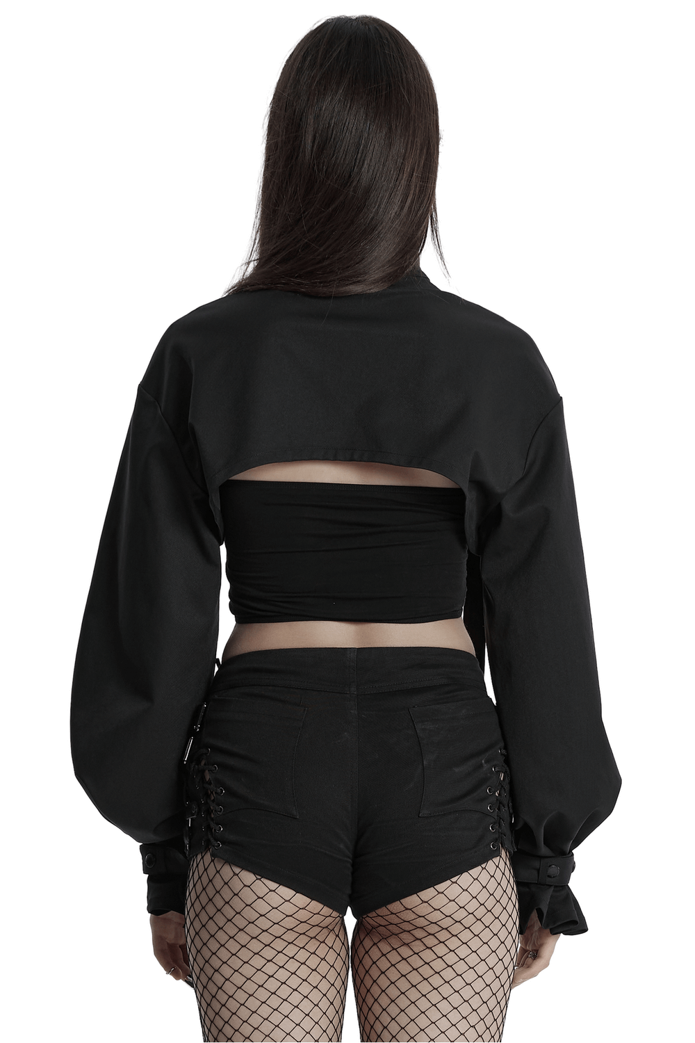 Gothic Cropped Jacket with Metal Loop and Ribbon Details