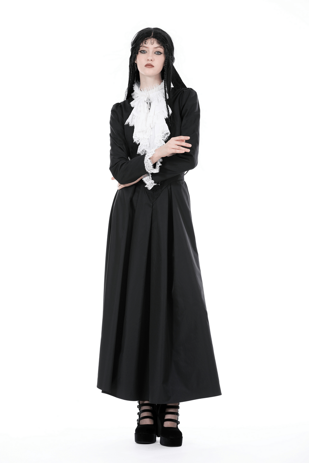 Gothic Cropped Lace Short Jacket with White Ruffle Collar