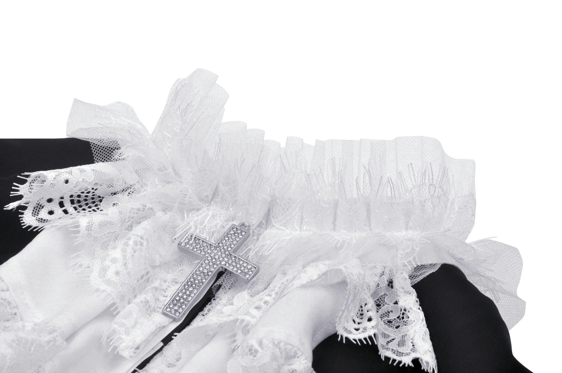 Gothic Cropped Lace Short Jacket with White Ruffle Collar