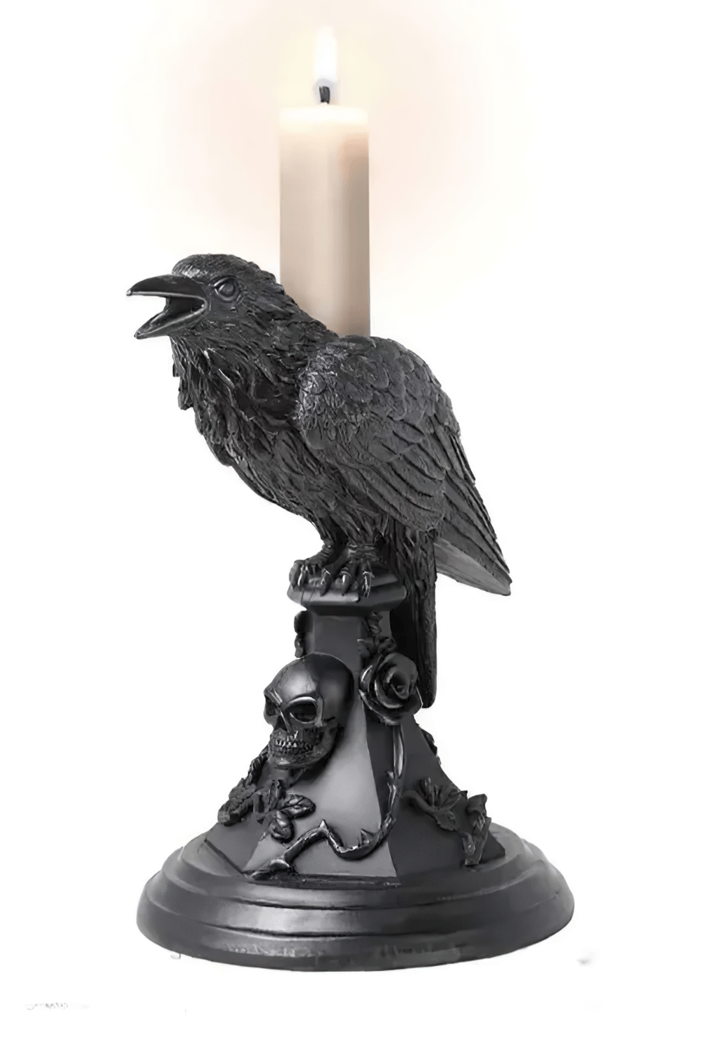 Gothic Crow Candle Holder with Skull Base for Decoration