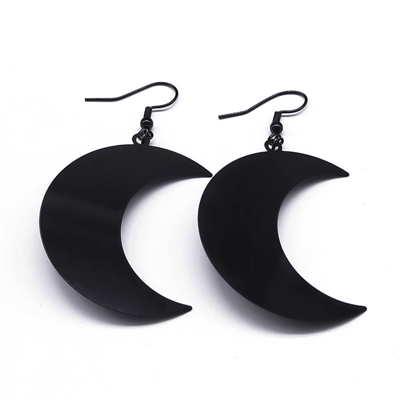 Gothic Dark Celtic Earring for Women / Stainless Steel Crescent Form Earrings with Red Stone