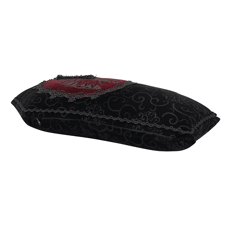 Gothic Dark Coffin-Shaped Cushion With Noble-Elegant Finish / Super Soft Pillow With T-Lace Trim