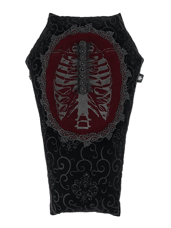 Gothic Dark Coffin-Shaped Cushion With Noble-Elegant Finish / Super Soft Pillow With T-Lace Trim
