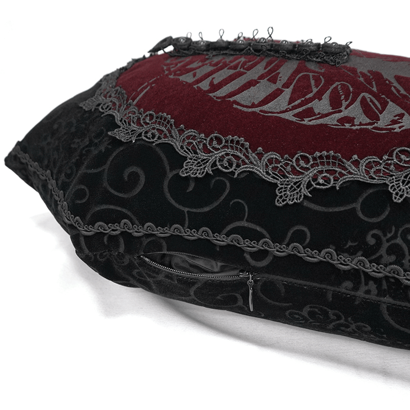 Gothic Dark Coffin-Shaped Cushion With Noble-Elegant Finish / Super Soft Pillow With T-Lace Trim
