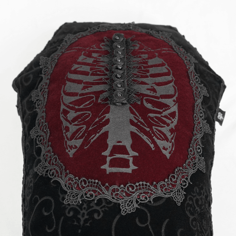 Gothic Dark Coffin-Shaped Cushion With Noble-Elegant Finish / Super Soft Pillow With T-Lace Trim