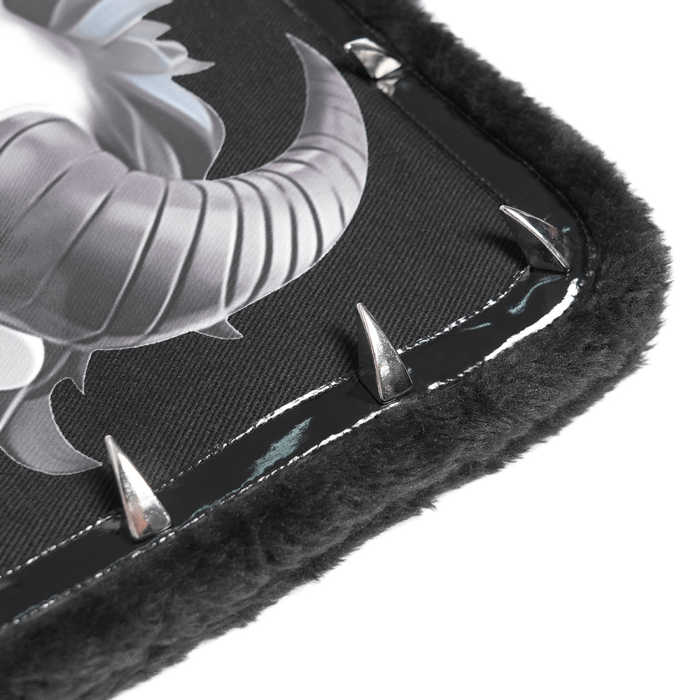 Gothic Demon Skull Backpack with Chains and Fur Trim