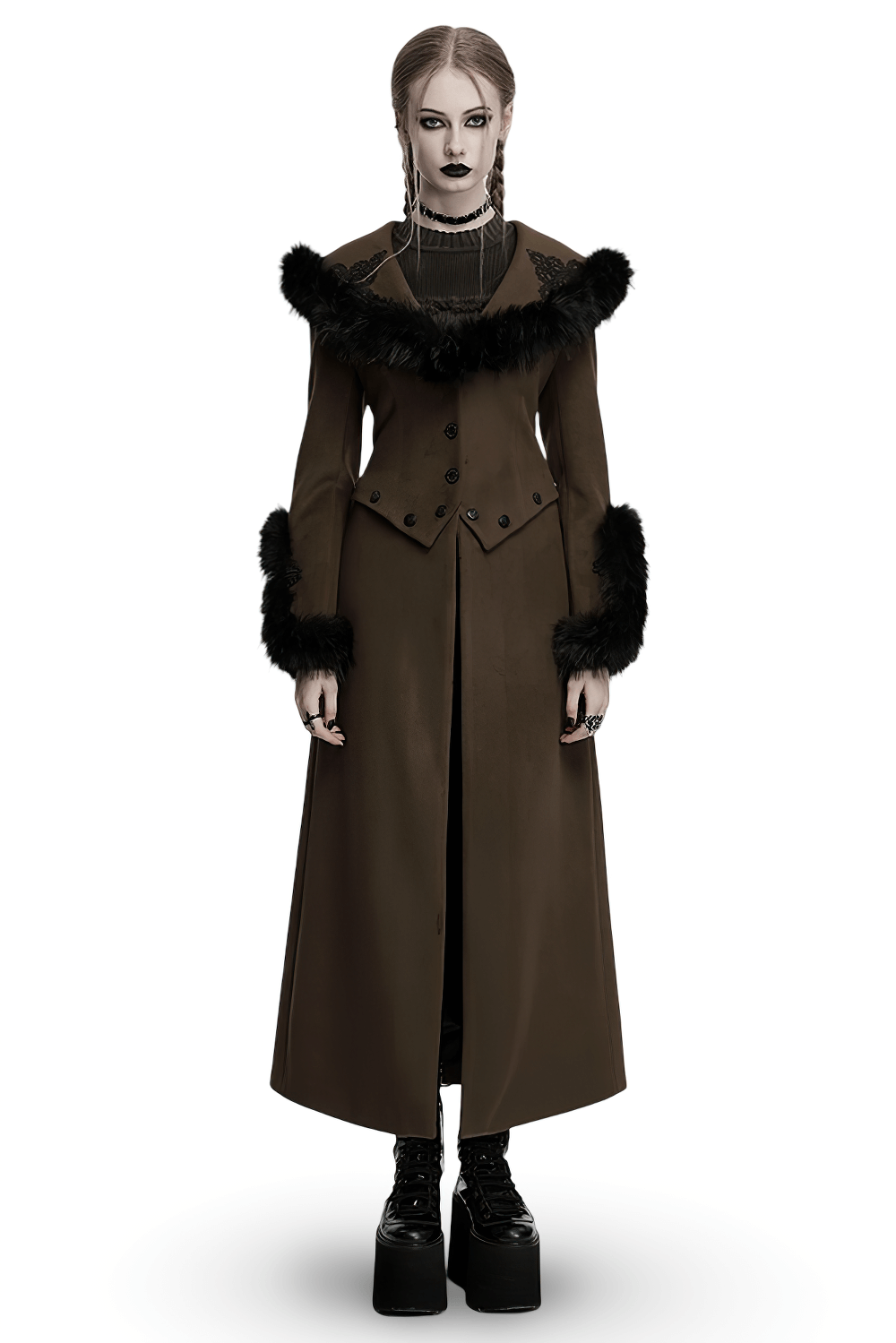 Gothic Detachable Two-Piece Woolen Coat with Fur Collar