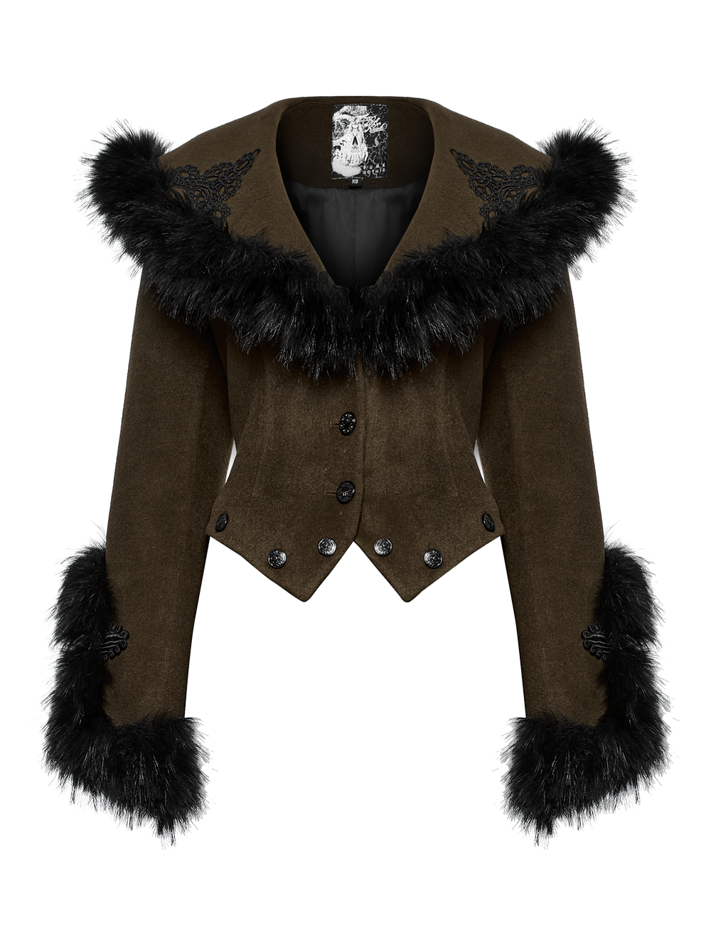 Gothic Detachable Two-Piece Woolen Coat with Fur Collar
