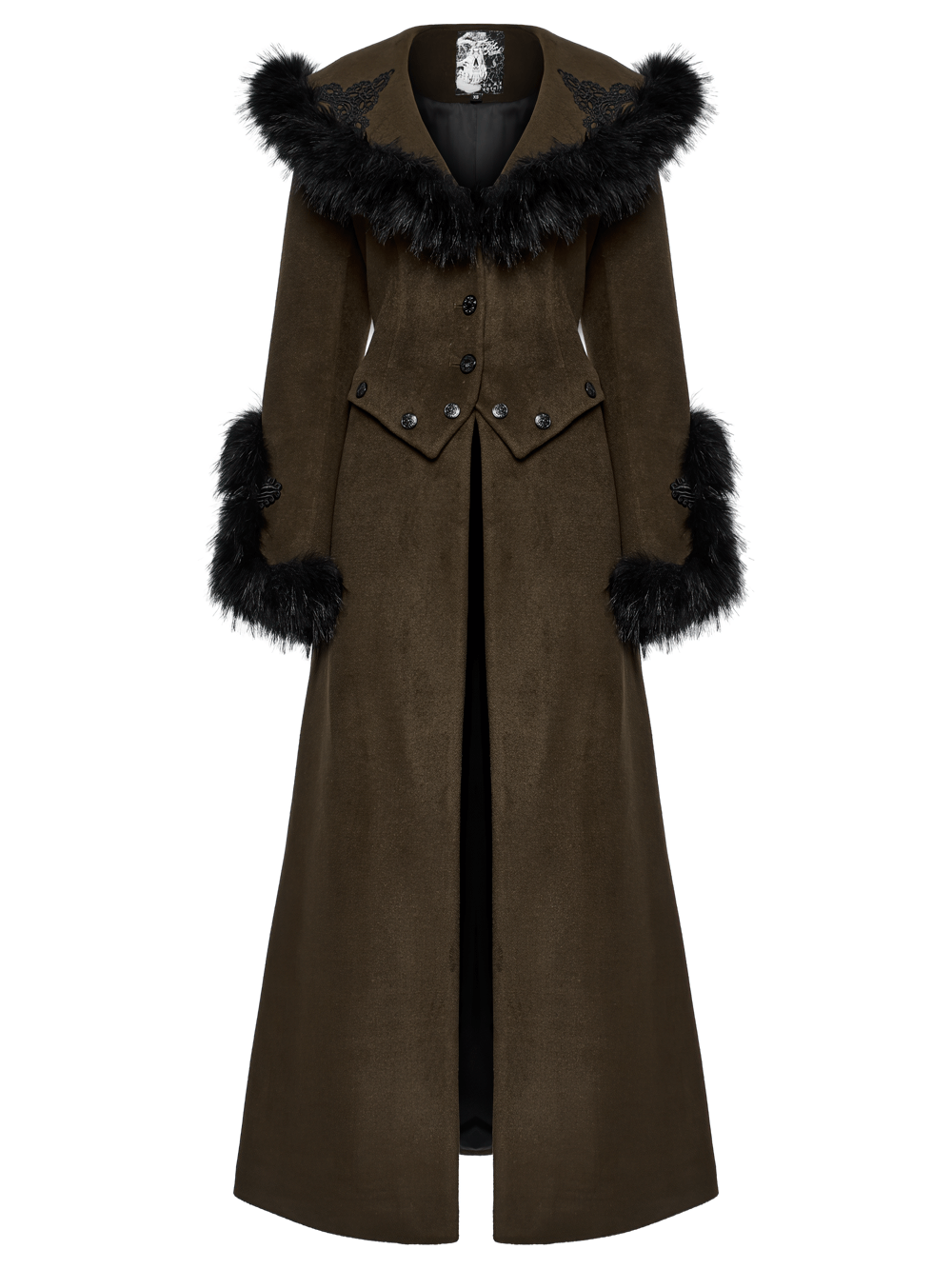Gothic Detachable Two-Piece Woolen Coat with Fur Collar