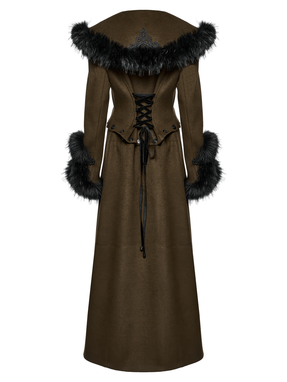 Gothic Detachable Two-Piece Woolen Coat with Fur Collar