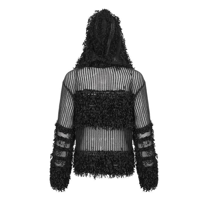 Gothic Distressed Sheer Sweater With Detachable Chain and Hood