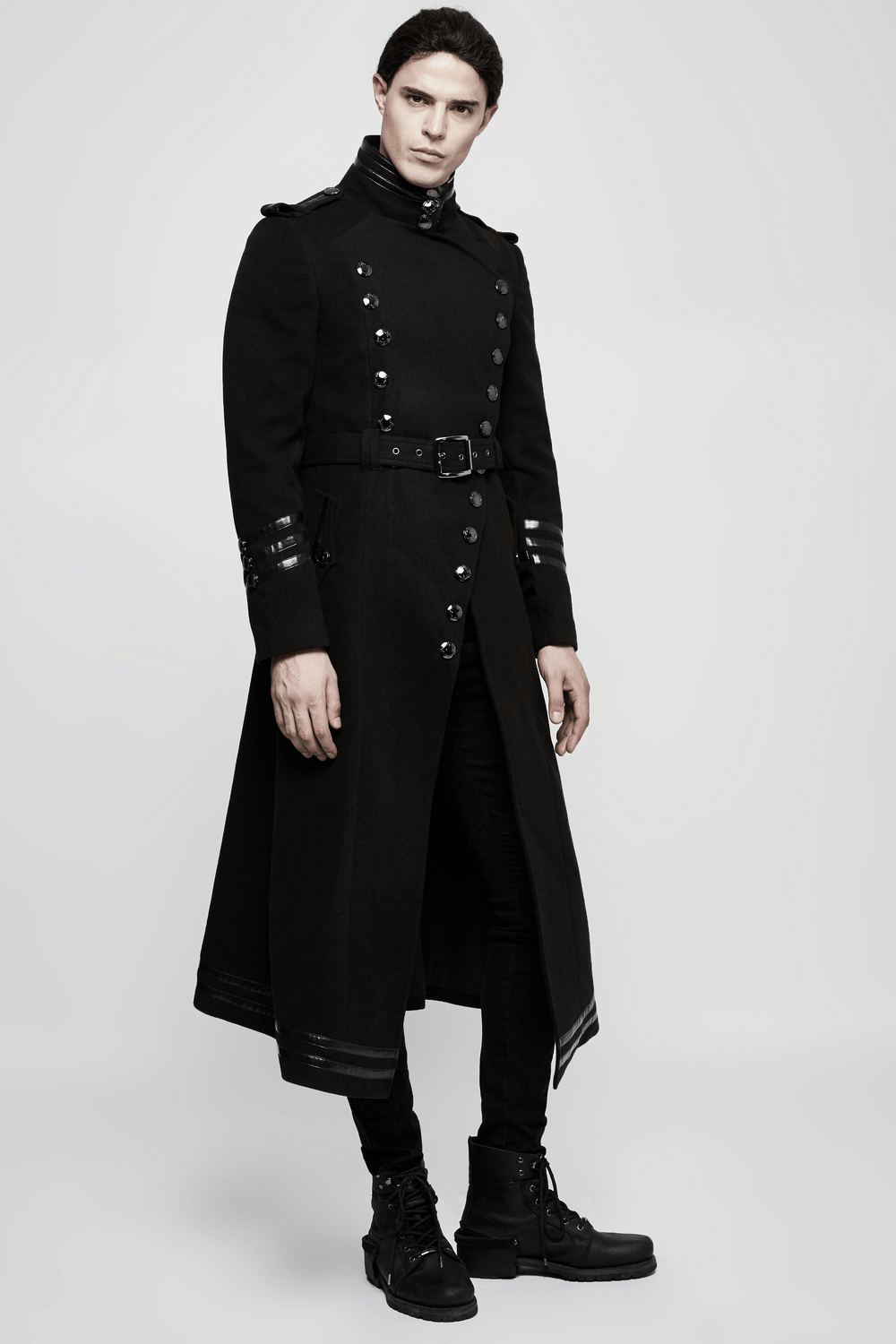 Gothic Double-Breasted Coat with Belt and Metal Accents