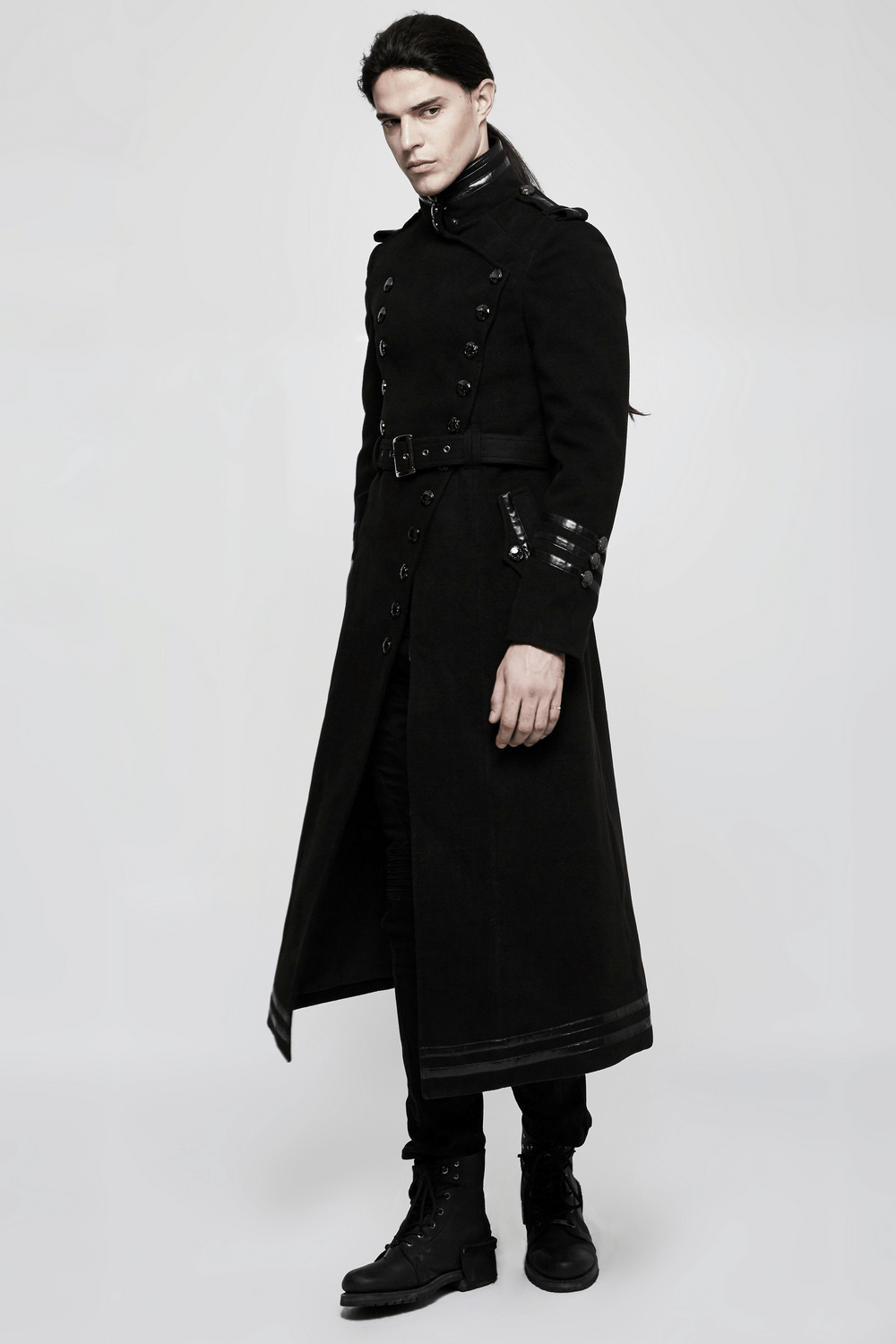 Gothic Double-Breasted Coat with Belt and Metal Accents