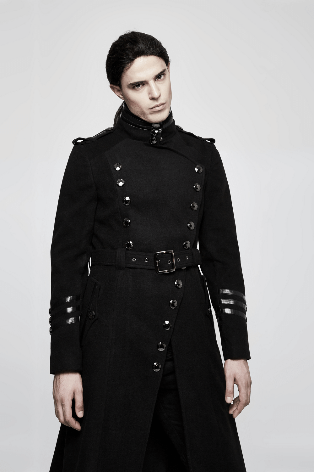 Gothic Double-Breasted Coat with Belt and Metal Accents