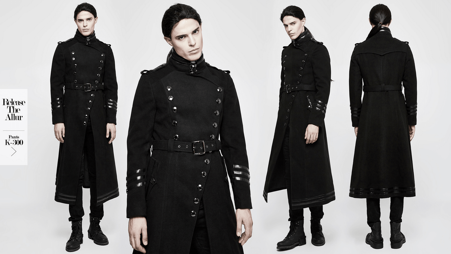 Gothic Double-Breasted Coat with Belt and Metal Accents