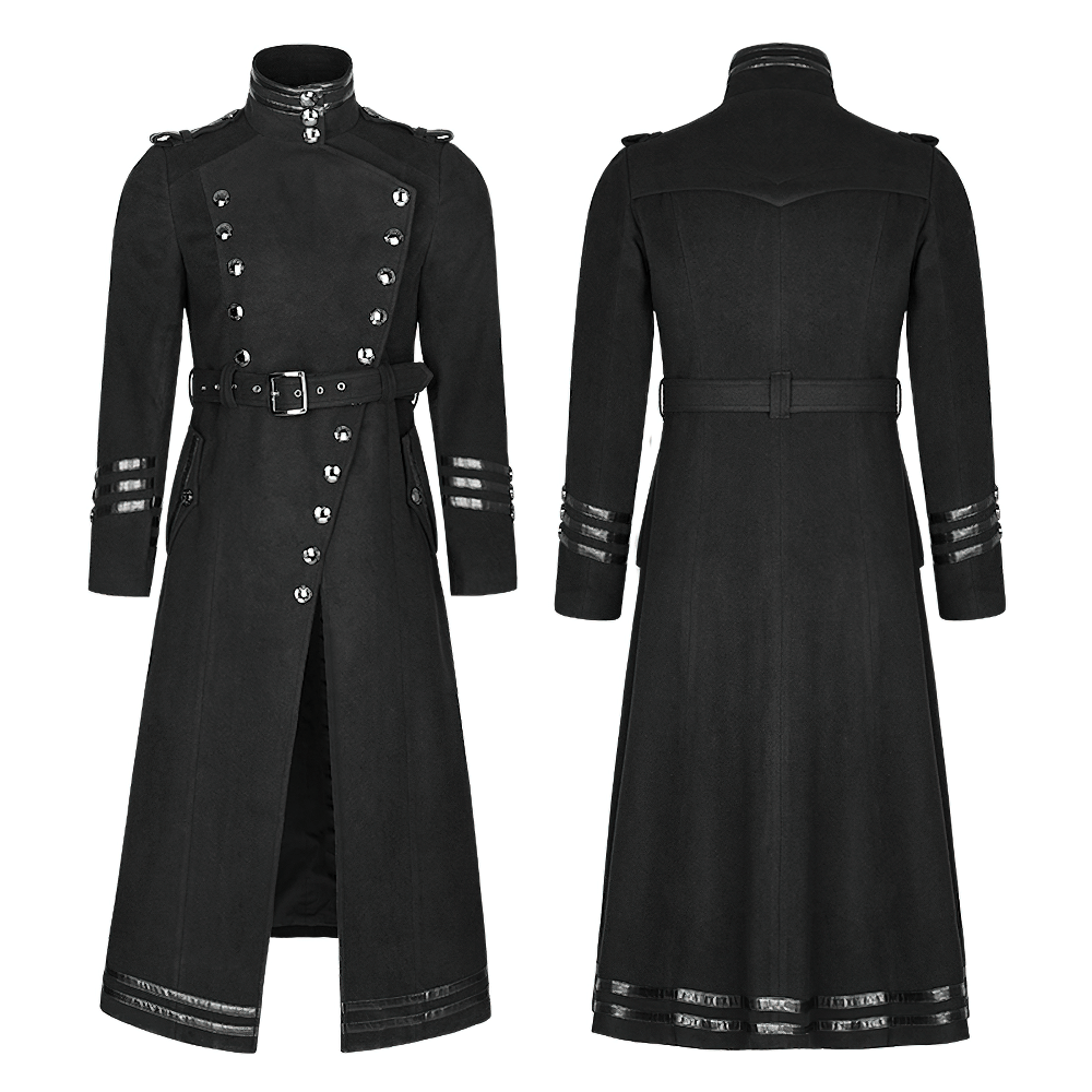 Gothic Double-Breasted Coat with Belt and Metal Accents