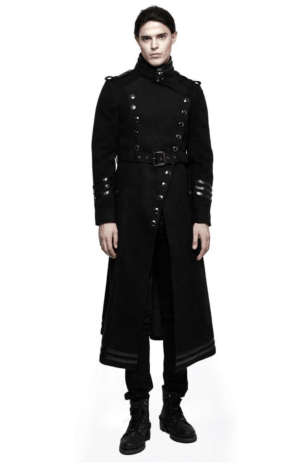 Gothic Double-Breasted Coat with Belt and Metal Accents