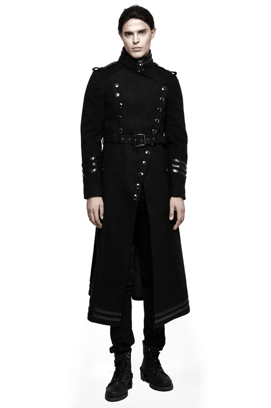 Gothic Double-Breasted Coat with Belt and Metal Accents