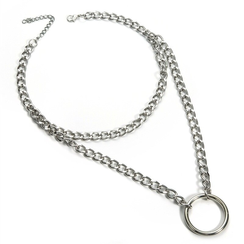 Gothic Double Layer Chain Necklace / Women's Choker Collar with Circle